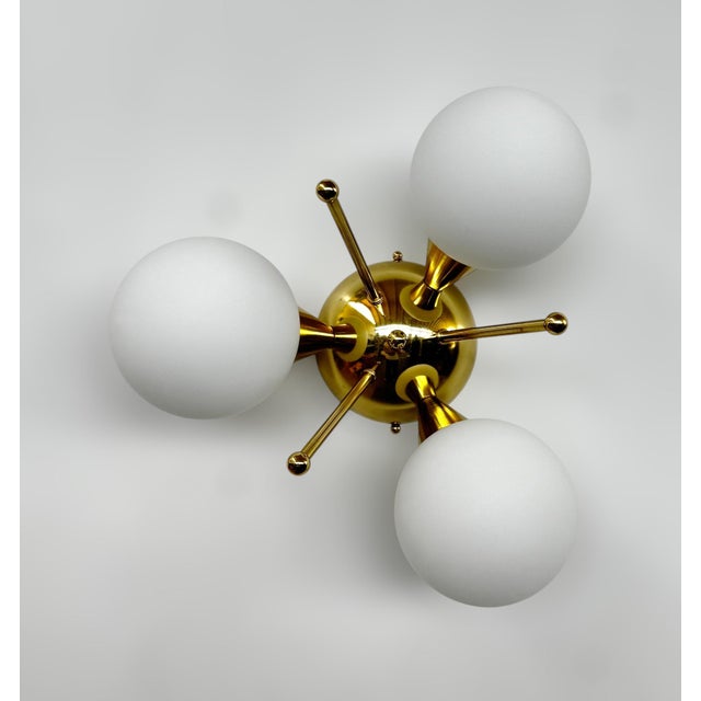Not Yet Made - Made To Order Trifoglio Polished Brass Matte White Globe Flush Mount by Fabio LTD For Sale - Image 5 of 9
