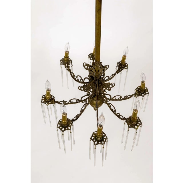 Metal Antique Victorian Brass C-Curve Chandelier With Crystal Rods For Sale - Image 7 of 12