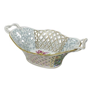Large Openwork Basket with Handles from Herend Porcelain, 1960s For Sale
