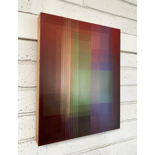 Contemporary Abstract Oil, Acrylic and Gold Particles on Wood Panel Painting "Migrant (Bordeaux-Green-Gold)" by Bernadette Jiyong Frank For Sale - Image 4 of 7