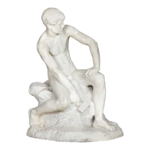 Italian Carved Carrara Marble Art Deco Sculpture of “Stone Carver” by Barsanti