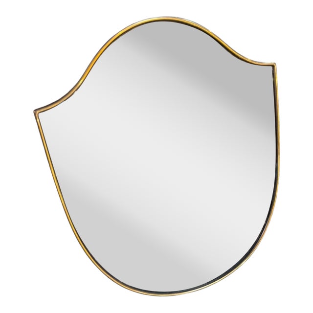Small Italian Shield Mirror With Brass Trim, 1950s For Sale