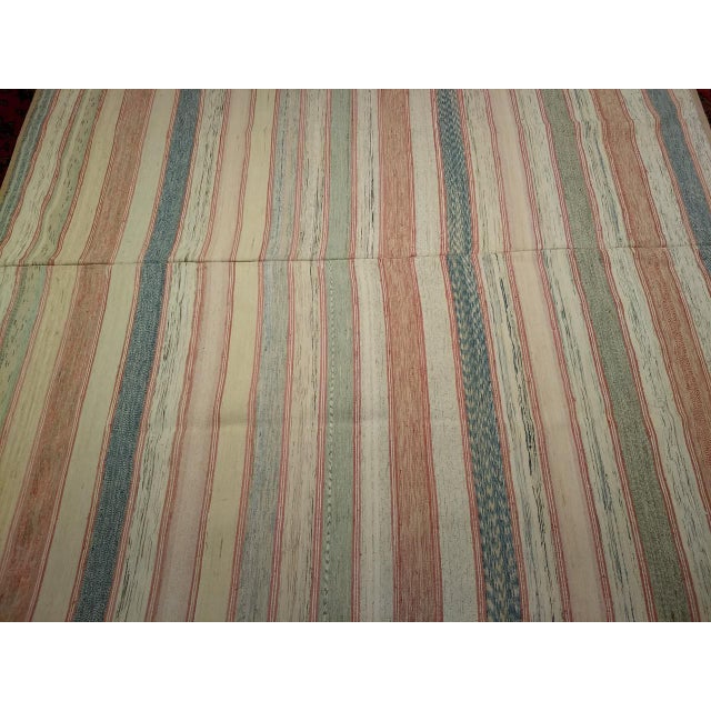 Off-white Antique American Rag Rug, Handwoven Stripe Pattern, Pale Blue & Ivory, 6x7 For Sale - Image 8 of 9