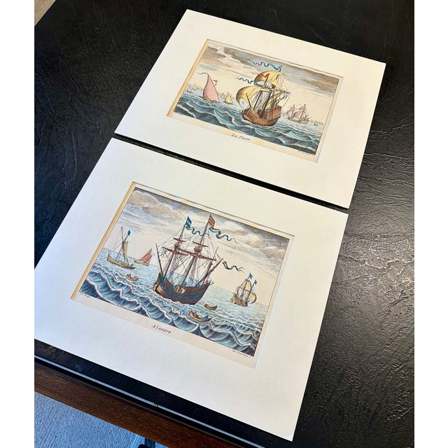 1970s Set of 2 Nautical Ship Engravings – La Flotte & a l'Ancre by f.h. Bruegel | Hand-Colored Maritime Prints 16x20 For Sale - Image 6 of 6