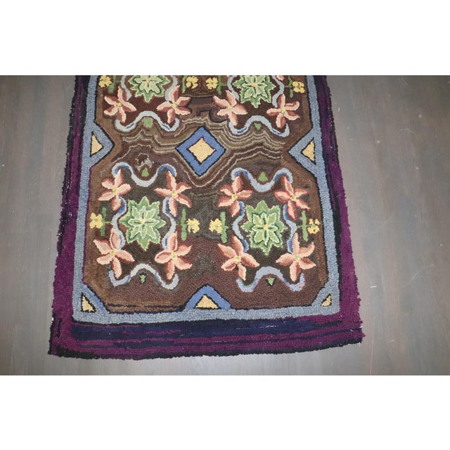 Textile Vintage Zabihi Collection Floral American Hooked Runner - 3'3" x 10'7" For Sale - Image 7 of 7