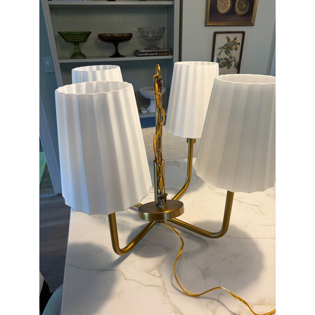 Contemporary Alora Mood “Plisse” 4-Light Chandelier – Aged Gold W/Pleated Shades For Sale - Image 3 of 5