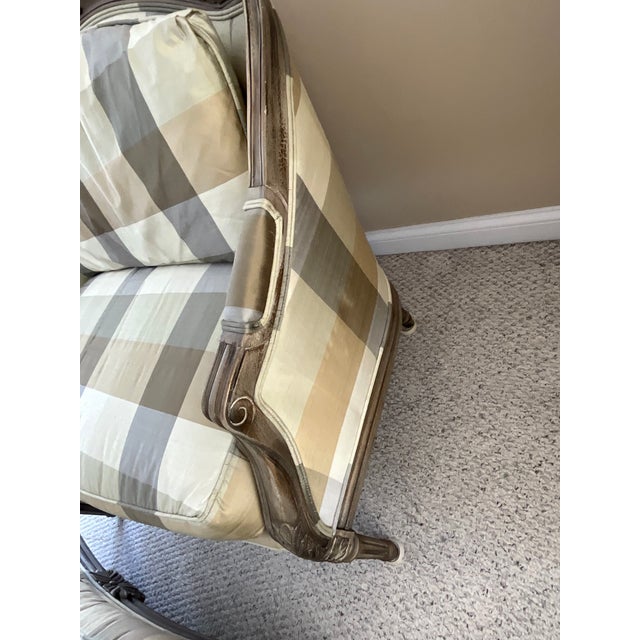 Harden Furniture Harden Berger French Louis XVI Style Marquise Silk Plaid Arm Chair & Ottoman For Sale - Image 4 of 10