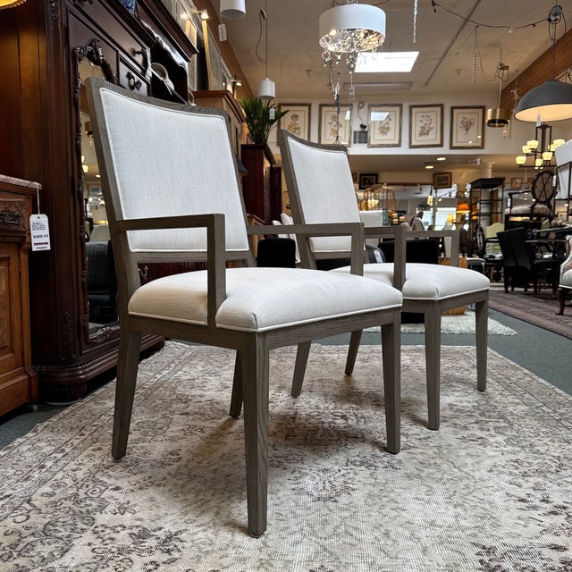Rustic European Restoration Hardware French Contemporary Arm Dining Chairs, Pair For Sale - Image 3 of 12
