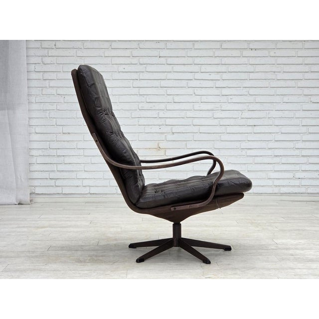 Scandinavian Swivel Armchair in Patchwork Leather, 1970s For Sale - Image 9 of 18