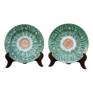 19th Century Qing Chinese Bok Choi Cabbage Porcelain Plates, Set of 2 For Sale