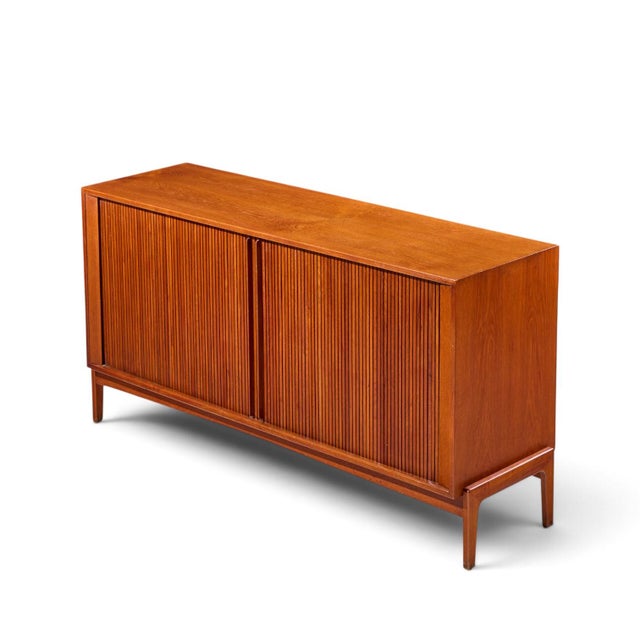 Dux Style Mid Century Walnut Tambour Door Credenza For Sale - Image 9 of 9