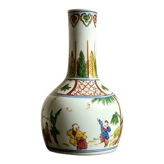 Chinese Ceramic Vase Jiajing Marked Famille Verte Doucai Porcelain Bell‑shaped Zun Vase Hand Painted Playing Children Pattern For Sale