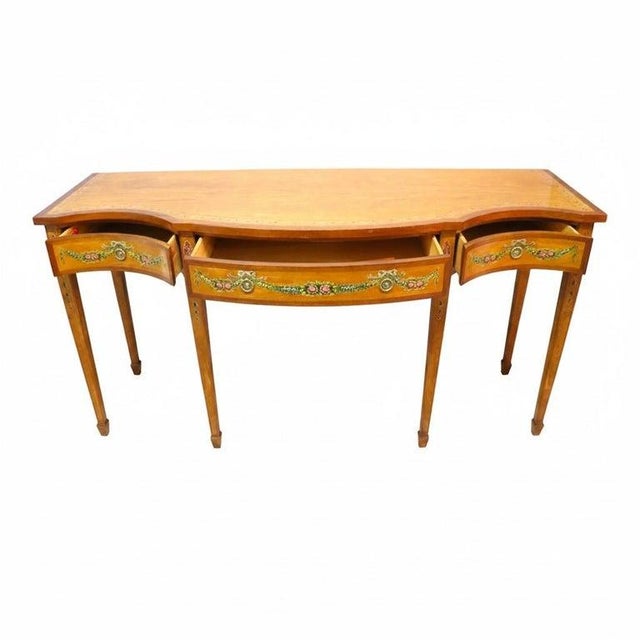 Wellington Hall Reproduction Adams Decorated Satinwood & Mahogany Table C1930 For Sale - Image 4 of 14