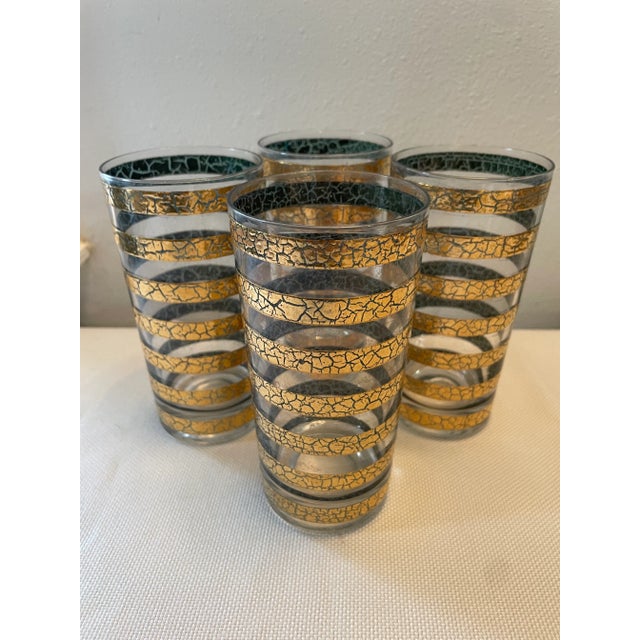 1960's Culver "Regiment" Green and Gold Highball Glasses - a Set of 4 For Sale - Image 9 of 9