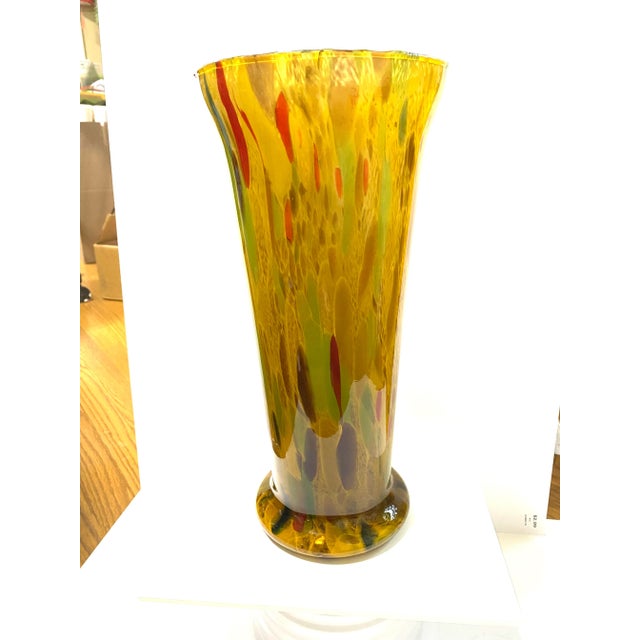 Traditional Vintage Murano Art Glass Vase Hand Blown Italian Gold Fleck Azzurra Maestri Vetrai For Sale - Image 3 of 11