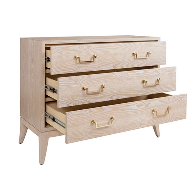 Worlds Away Matthew Izzo Home - Avis Light Cerused Oak Three Drawer Chest With Brass Drawer Pulls For Sale - Image 4 of 6