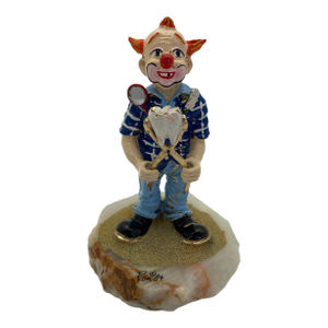 Signed 1984 Ron Lee Dentist Clown Sculpture With 24k Gold-Plated Accents on Natural Onyx Base