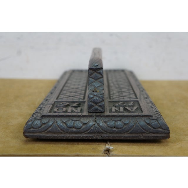 Late 19th Century Antique Folk Art Anno 1716 Geometric Carved Oak Door Handle Wall Plaque 19" For Sale - Image 5 of 11