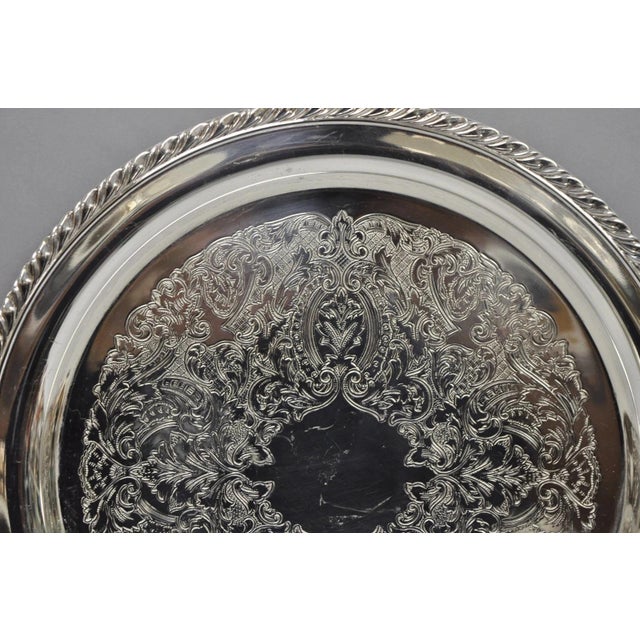 Oneida Vintage Oneida Victorian Style Round Silver Plated Serving Platter Bar Tray For Sale - Image 4 of 12