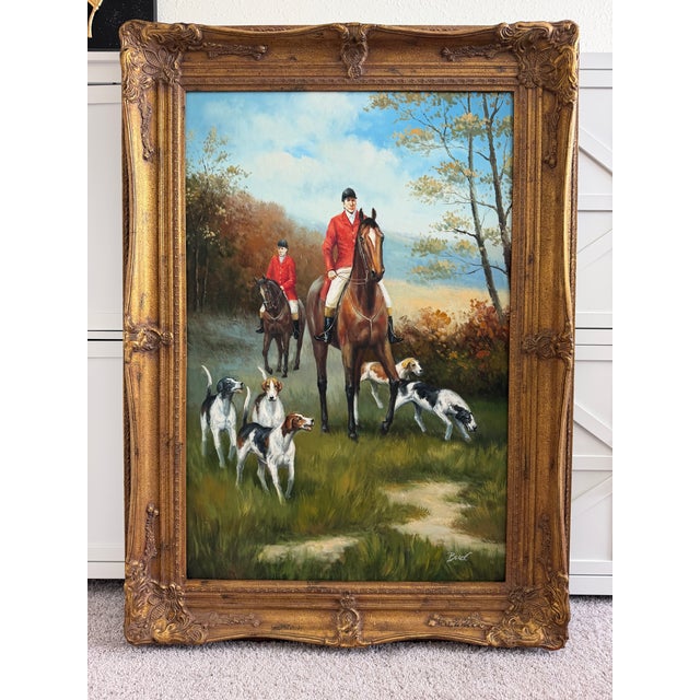 Fox Hunting Scene Oil Painting on Canvas Horses Hounds Equestrian Sporting Art For Sale - Image 4 of 14