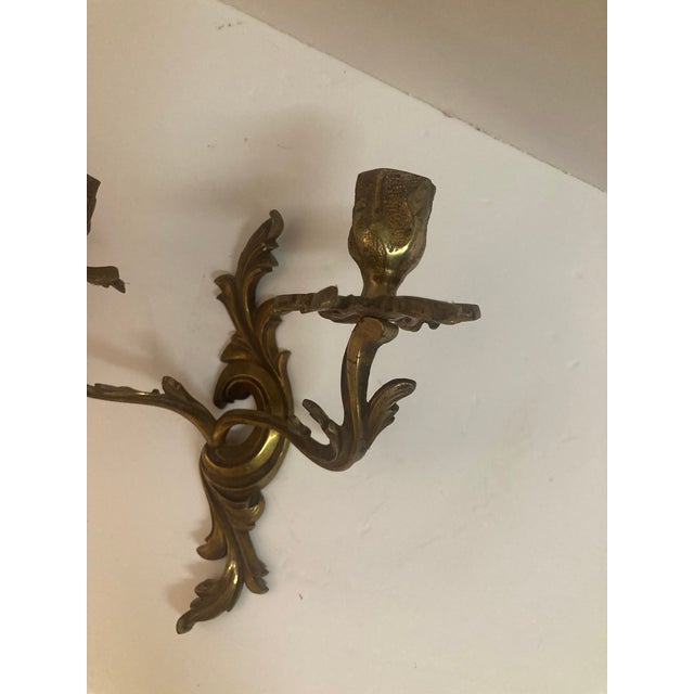 Metal French Louis XV Bronze Detailed Candle Wall Sconces - A Pair For Sale - Image 7 of 9