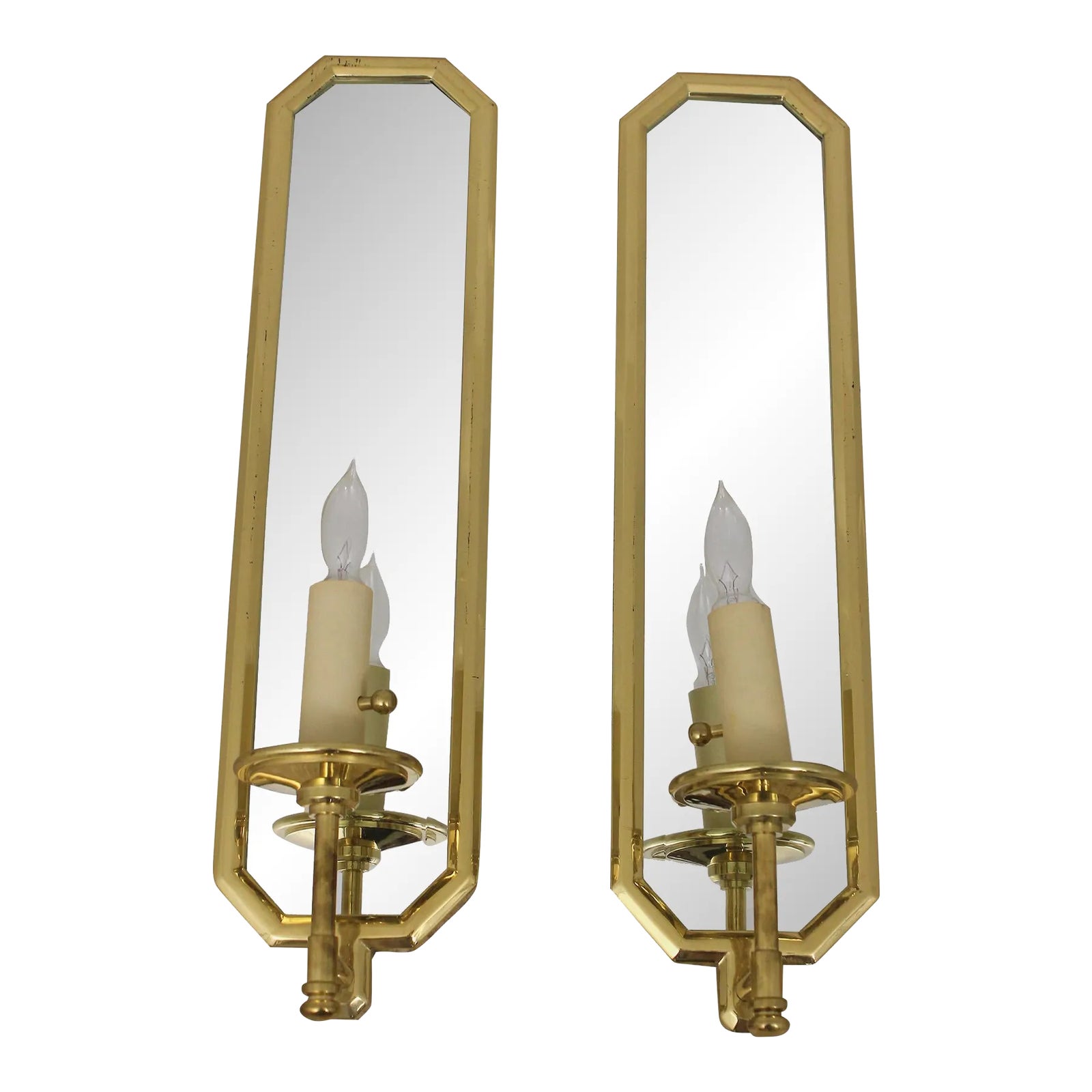 Pair Chapman Regency Style Mirrored Lighted Wall Sconces | Chairish