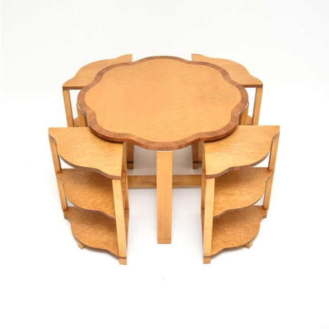 Mid-Century Modern Art Deco Birds Eye Maple Nesting Tables, 1930s, Set of 5 For Sale - Image 3 of 13