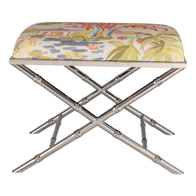 Lauderdale Nickel Bamboo Leg Bench, Imperial Summer For Sale