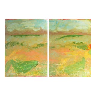 1985 “Fog in the Piedmont” Acrylic Diptych Painting on Paper by Harry Hilson For Sale