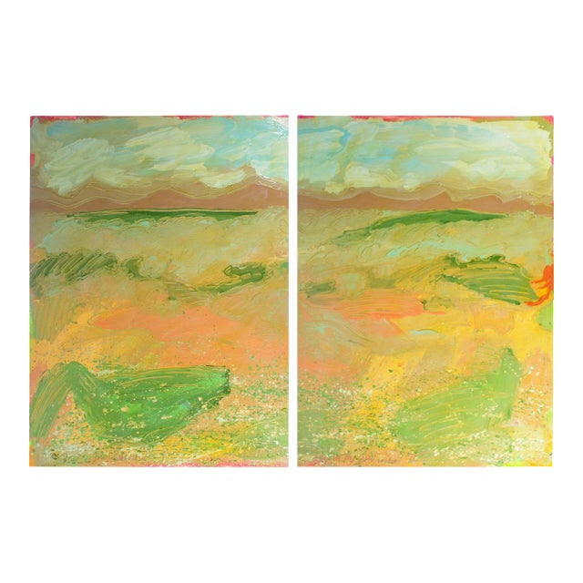 1985 “Fog in the Piedmont” Acrylic Diptych Painting on Paper by Harry Hilson For Sale