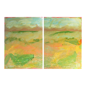 1985 “Fog in the Piedmont” Acrylic Diptych Painting on Paper by Harry Hilson