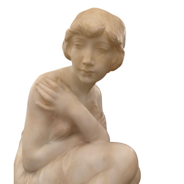 Italian Early 20th Century. Italian Alabaster Female Bather Lamp With Pedestal For Sale - Image 3 of 8