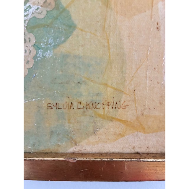 Mid-Century Modern Late 20th Century Mid-Century Modern Abstract Floral Mixed Media Collage Painting by Sylvia Knopping — Framed For Sale - Image 3 of 9