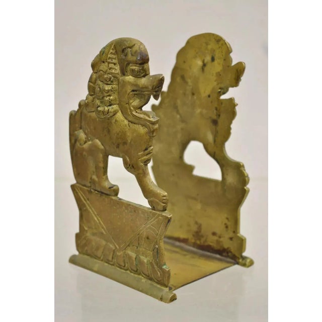 Mid 20th Century Vintage Chinese Foo Dog Solid Brass Figural Bookend For Sale - Image 5 of 11
