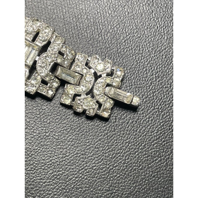 Metal Antique Trifari Marked ‘Ktf’ Alfred Philippe Art Deco Rhinestone Rhodium Plated Bracelet. Perfect Condition. For Sale - Image 7 of 7
