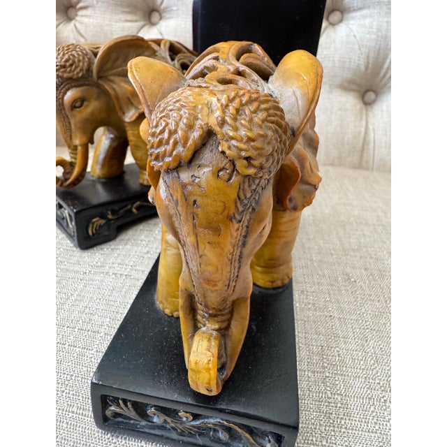 Early 21st Century Decorative Hand-Carved Elephant Bookends For Sale - Image 5 of 12