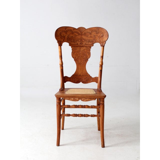 Antique Victorian Press Back Oak Chair With Cane Seat For Sale - Image 4 of 15