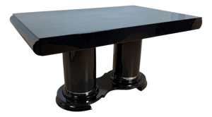 Art Deco Dining Table in Black Piano Lacquer and Metal, 1930