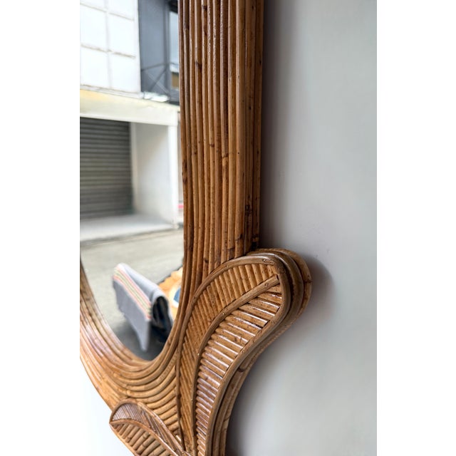 Mid-Century Modern Rattan Palm Tree Mirror by Vivai Del Sud. Italy, 1970s For Sale - Image 3 of 11