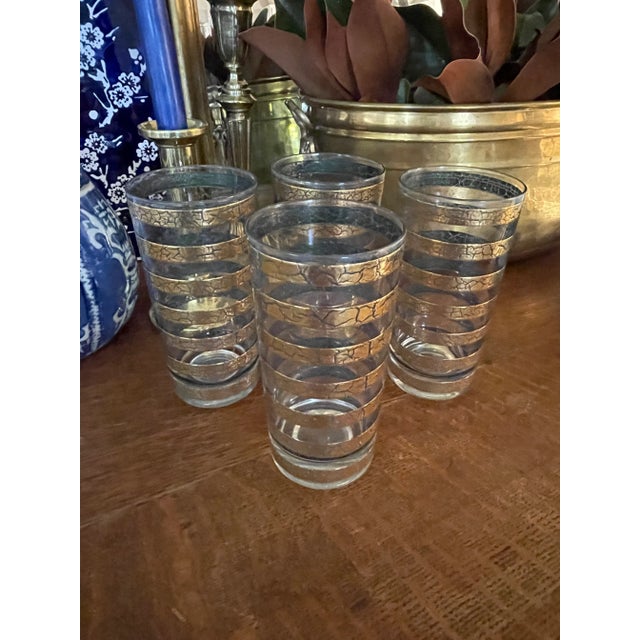 Gold 1960's Culver "Regiment" Green and Gold Highball Glasses - a Set of 4 For Sale - Image 8 of 9