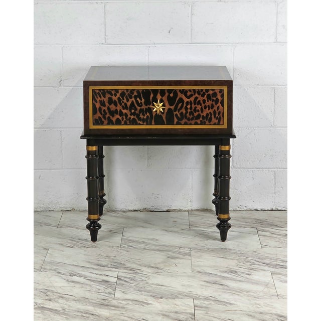 Very Unique Gloss Lacquer Leopard Print Petite Chest By Paul Maitland-Smith. This Fabulous Piece Features Faux Bamboo...