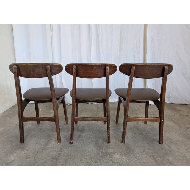 Vintage Wooden Dining Chairs with Brown Leather Seats, 1970s, Set of 3 For Sale - Image 14 of 18