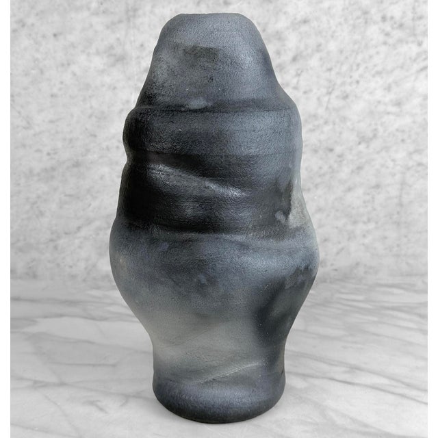 Abstract Vintage Abstract Gray Studio Pottery Signed Vase - 12" For Sale - Image 3 of 7