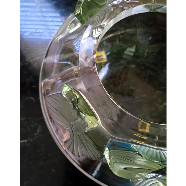 Green 1980s Lalique Lierre Ivy Leaf Crystal Coupe Bowl Centerpiece French Country For Sale - Image 8 of 10