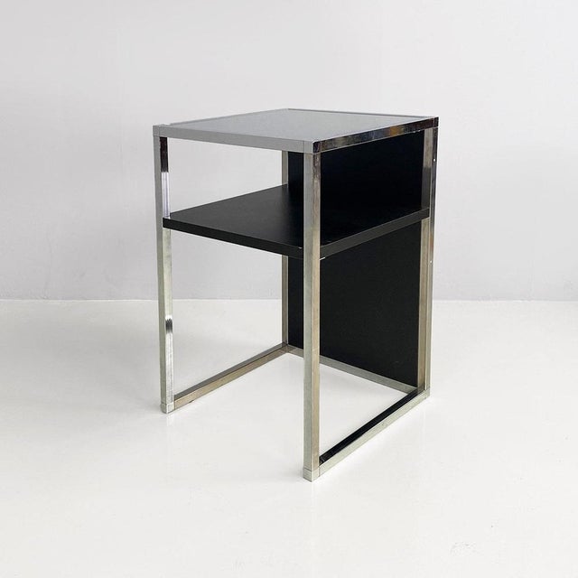 Italian modern chromed steel, wood and glass table for stereo and vinyls, 1990s. Table for stereo and for storing vinyl...