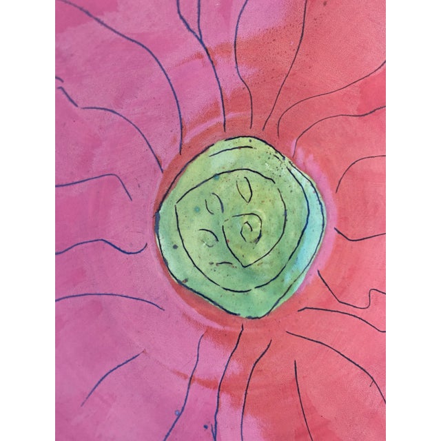 1970s Vintage Folk Art Flower Design Serving Bowl For Sale - Image 5 of 6