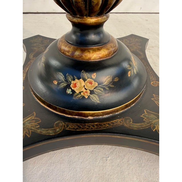 Maitland-Smith Hand-Painted Floral Ebonized Pedestal Accent Table For Sale - Image 14 of 16