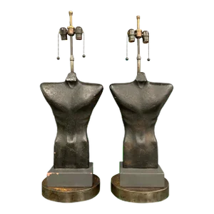 Gwen Creighton Lux Sculptural Ceramic Male Torso Lamps 1948 - a Pair
