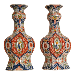 Delft Vases Polychrome Knob Vases Vintage Delftware Ceramic a Pair