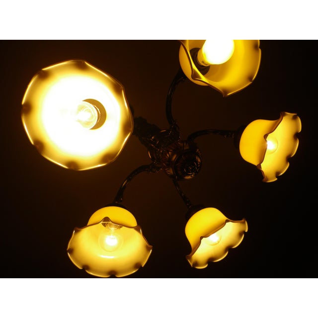 Five-Light Chandelier in Wood and Metal Frame with Opaline Lampshade, 1960s For Sale - Image 4 of 9